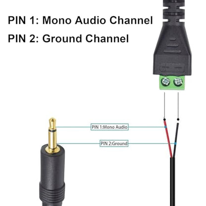 Poyiccot 3.5mm Screw Terminal Connector, 2Pack 3.5mm (1/8") TS Mono Male to 2 Pin Screw Terminal Female Headphone Balun Solderless Converter Adapter Cable (30cm) - size: 3.5mm ts mono cable 30cm