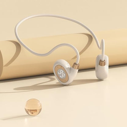 IHAO Open Ear Air Conduction Headset Wireless Bluetooth Sport Headphones with Mic Earphone Lightweight Painless Wearing Sweatproof Earpiece Stereo Earphone for Running Hiking Bicycling-HY 30 Off-White - color: HY 30 Off-White