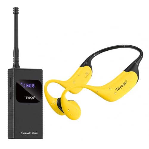 Tayogo Swimming Headphones T6 + W23 Bone Conduction, Under Water Audio System, Spotify Swim Headset, No Need to Download, Waterproof FM Receiving & Bluetooth Open Ear Swim Headset for Training - color: Yellow
