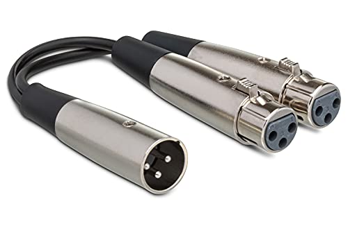 Hosa YXF-119 Y Cable, Dual XLR3F to XLR3M, 6 Inches | Microphone signal splitting with XLR male to dual XLR female connectors and 6 inch cable length