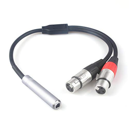 1/4" Female to Dual XLR Y Cable - 6.35mm TRS to 2 XLR Microphone Converter - 1FT Audio Breakout Cord - color: XLR Female