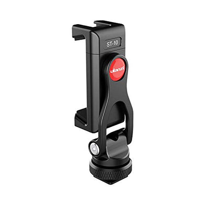 ULANZI Metal Phone Tripod Mount, Universal Cell Phone Clamp Stand Holder | 1/4" Screw& 2 Cold Shoe, Adjustable 360° Rotates for iPhone Android, ST-10 Smartphone Holder for Tripod, Mobile Photography