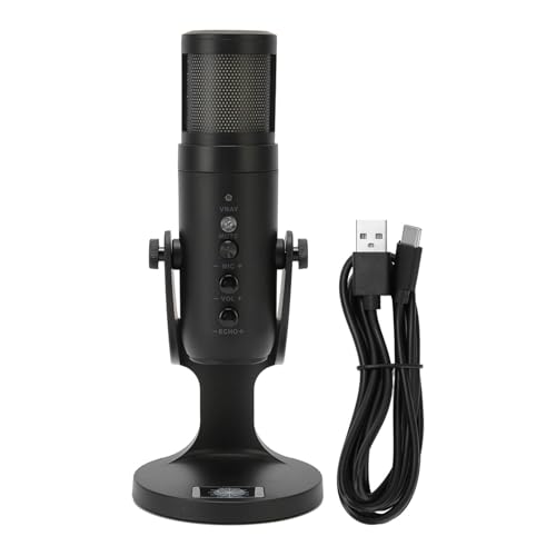 USB Condenser Microphone with RGB Light, Recording Microphone for Laptop PC iOS, 360 Degree Rotatable Computer Microphone with Live Monitoring and Noise Reduction