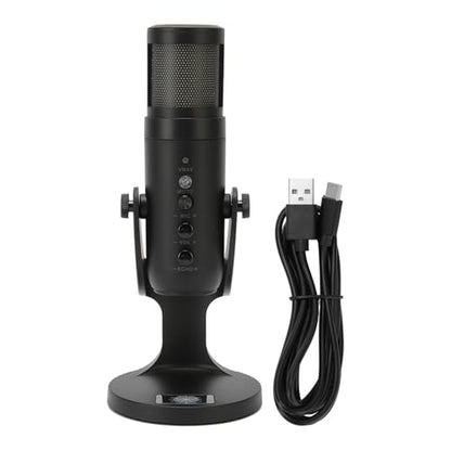 USB Condenser Microphone with RGB Light, Recording Microphone for Laptop PC iOS, 360 Degree Rotatable Computer Microphone with Live Monitoring and Noise Reduction
