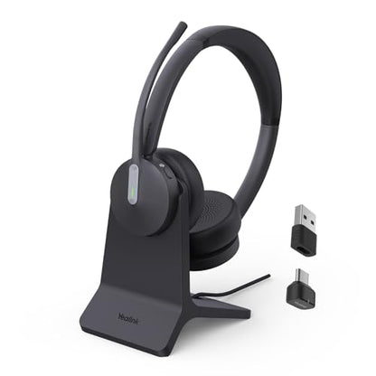 Yealink BH70 with Stand, Wireless Teams Headset with AI Mic Flip-to-Mute | Microsoft Teams & Zoom Certified, 100+ UC Platform Compatible, 35h Talk Battery, USB dongle C/A, No Power Adapter Required - color: Black(Dual+stand), style: Teams(USB-C to A)