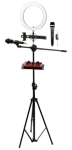 VocoPro USB Audio Interface, Boom Stand, and LED Ring Light with Wireless Mic and Condenser Mic