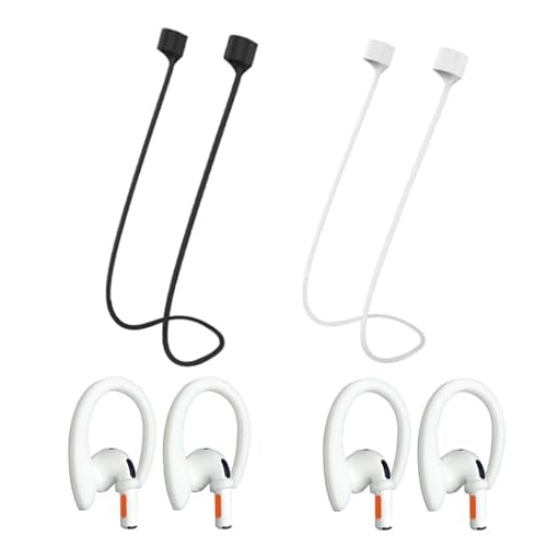 Magnetic Anti-Lost Straps Compatible with AirPods 1st to 4th Generation and AirPods Pro 1st to 4th Generation, with 2 Additional Pairs of Ear Hooks (Black White) - color: Black White