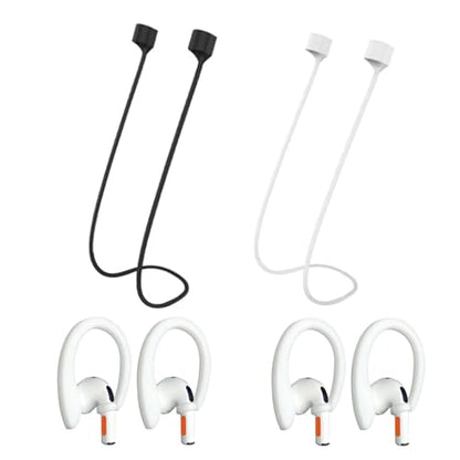 Magnetic Anti-Lost Straps Compatible with AirPods 1st to 4th Generation and AirPods Pro 1st to 4th Generation, with 2 Additional Pairs of Ear Hooks (Black White) - color: Black White
