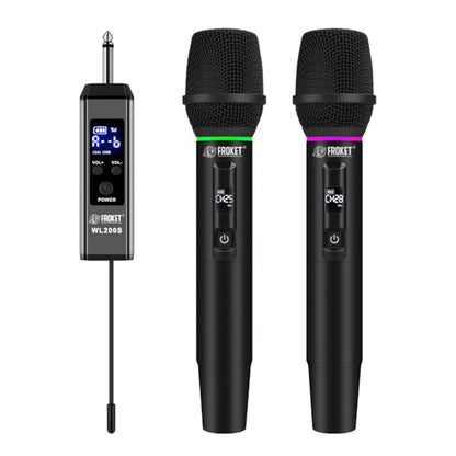 UHF Wireless Microphone System, 99-Ch Dual Handheld Mics RGB | UHF Wireless Mic System, Dual Handheld, 99 Ch, Cardioid, RGB, Plug&Play, 50m Range, Rechargeable