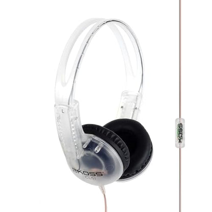 Koss CL/5i Clear Retro 90s Style On-Ear Headphones, Microphone Wired Plug | Transparent Design, In-Line Microphone and Remote, 3.5mm Jack