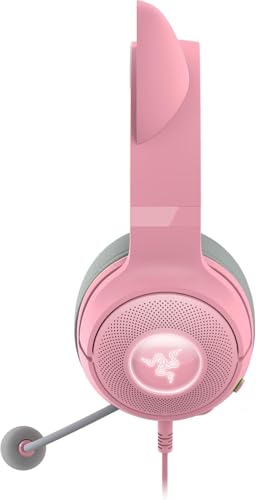 Razer Kraken Kitty V2 USB Wired RGB Headset: Chroma Kitty Ears - Stream Reactive Lighting - HyperClear Cardioid Mic - Triforce 40 mm Drivers - 7.1 Surround Sound - Quartz Pink (Renewed)