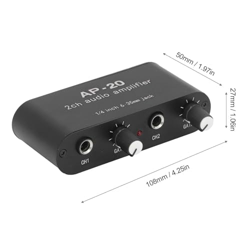 Dual Channel Sound Preamplifier Professional Grade 1/4 Inch 6.35mm 0 to 20db Gain Adjustable Amplifier Amp for Microphones Instruments Music Signals Aluminum Alloy Compact Size