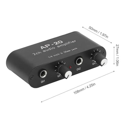 Dual Channel Sound Preamplifier Professional Grade 1/4 Inch 6.35mm 0 to 20db Gain Adjustable Amplifier Amp for Microphones Instruments Music Signals Aluminum Alloy Compact Size