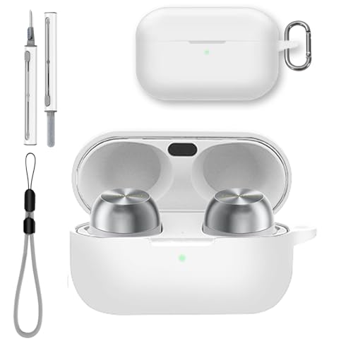 for Technics EAH-AZ100 Case Cover with Cleaner Kit, Soft Skin Silicone Case Cover with Keychain and Lanyard，Full Protective Case for Men and Women-White - color: White