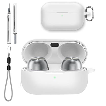 for Technics EAH-AZ100 Case Cover with Cleaner Kit, Soft Skin Silicone Case Cover with Keychain and Lanyard，Full Protective Case for Men and Women-White - color: White