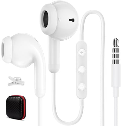 Wired Earbuds Headphones for Chromebook ThinkPad Laptops,3.5mm Plug | Noise Cancelling Ear Buds with Microphone,3,5mm Jack Earphones for Kindle Fire Tablet/Samsung A14 A15/Switch PC School - color: White
