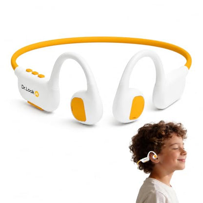 Kids Headphones - Bluetooth 6.0 Air Conduction Open Ear Kids Bluetooth Headphones - 85dB Safe Volume, IPX4 Waterproof - with Mic for School, Gaming, Sleeping, White