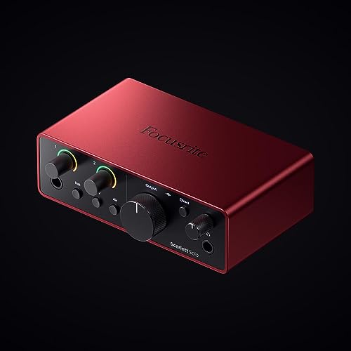 Focusrite Scarlett Solo 4th Gen USB Interface with Software Suite, Bundle With H&A Pop Filter, XLR M to F Cable 10'