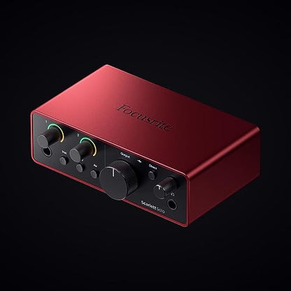 Focusrite Scarlett Solo 4th Gen USB Interface with Software Suite, Bundle With H&A Pop Filter, XLR M to F Cable 10'