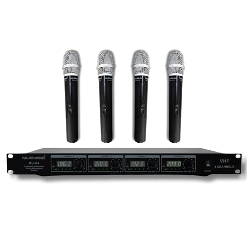 MUSYSIC Professional VHF Wireless Microphones, Handheld Dynamic Mic System - size: 4 handheld