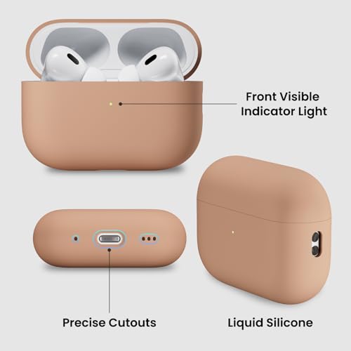 ORNARTO for AirPods Pro 2 Case, Hybrid Silicone, Dark Salmon | Hybrid Silicone Rubber, Front LED Visible, Wireless Charging, Skin-Friendly Soft Touch, Anti-Scratch, Detachable Lanyard - color: Dark Salmon