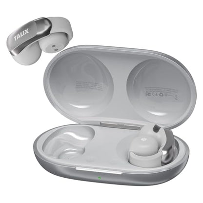 TALIX Open Ear Clip-On Wireless Bluetooth Earbuds AuraHalo G1, Gray | 4-Mic Clear Calls, Rich Bass, Roller-Inspired Design, Reduced Sound Leakage, IPX4 Water Resistant, Touch Control - color: Grey