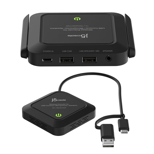 j5create Wireless Extender for USB Webcam, Microphones, or Speakers | Ideal for Streaming & Conferencing, No USB Mouse/Keyboard Compatibility (JVW120)