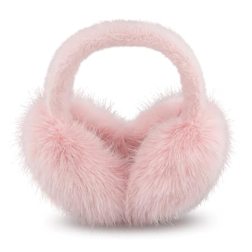 Earmuffs for Women Girls Faux Fur Fuzzy Headband Foldable Ear Covers Cold Weather Accessory - color: Light Pink