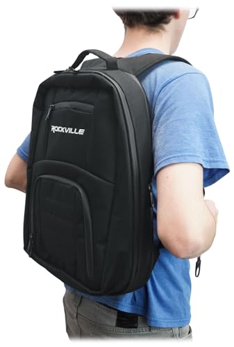 Rockville DJBP24 Rugged DJ Compact Backpack, 11 Compartments, 17" Laptop | Fits 2 Laptops, YKK Zippers, Waterproof Zipper Track, Padded Interior, Rubber Feet, Trolley Sleeve, Opens Flat, Mesh Straps