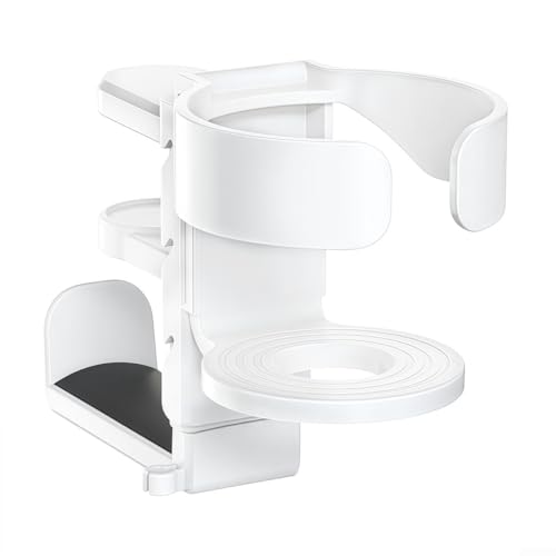 Under Desk Organizer Cup Holder and Headphone Hanger 2 in 1 Adjustable Clamp for a Cleaner Workspace (White) - color: White