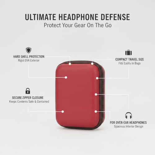 Hard Shell Headphone Case for Over-Ear Models, Compact EVA Travel Pouch with Zipper, Red