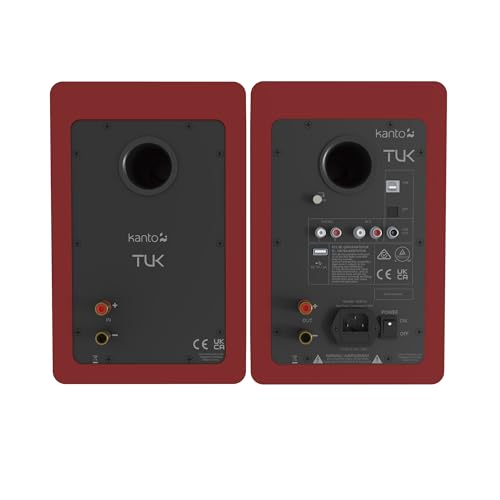 Kanto TUK Powered Speaker with Headphone Out | Built-in USB DAC | Dedicated RCA with Phono Pre-amp | Bluetooth | AMT Tweeter | 5.25" Driver | Pair | Matte Red - color: Matte Red