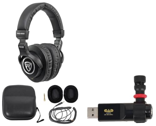 Rockville PRO-M50 Bundle: Studio Monitor Headphones, USB Mac PC Cardioid Condenser Recording Podcast Microphone, Detachable Cable Case Extra Ear Pad, 2-Items