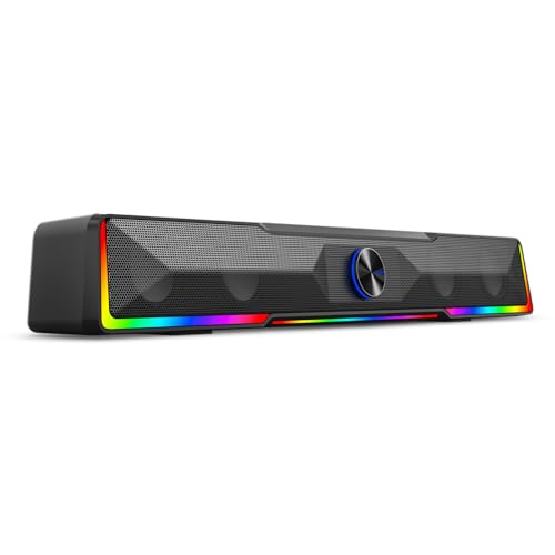 Redragon Computer Speaker, Bluetooth/USB Wired Dual Connection Soundbar | Clear Stereo Sound with Audio-Light Sync RGB Backlit, Volume Knob, USB Powered for PC/TV/Tablet, Black