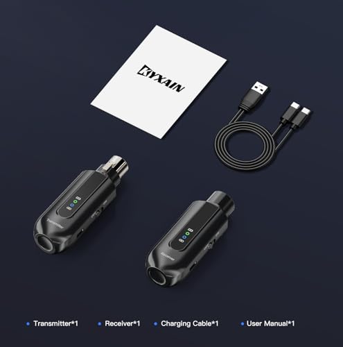 Wireless Microphone Transmitter Receiver 2.4GHz, Wireless Microphone Adapter Rechargeable XLR Transmitter Receiver for Mixer PA Speaker DSLR Camera, 48V Phantom Power for Condenser Mic