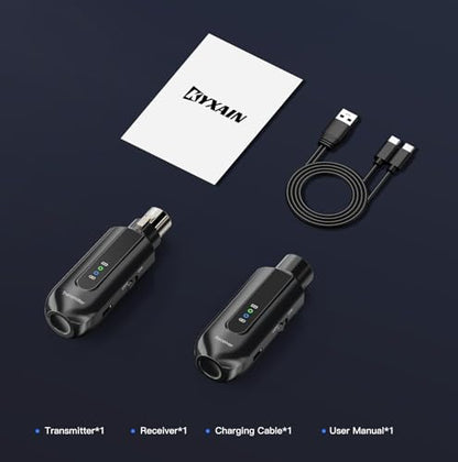 Wireless Microphone Transmitter Receiver 2.4GHz, Wireless Microphone Adapter Rechargeable XLR Transmitter Receiver for Mixer PA Speaker DSLR Camera, 48V Phantom Power for Condenser Mic