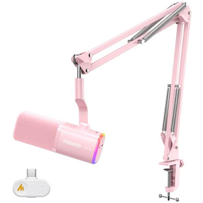 MAONO PD100W Wireless Dynamic Gaming Microphone for PC with USB-C Receiver - color: Pink