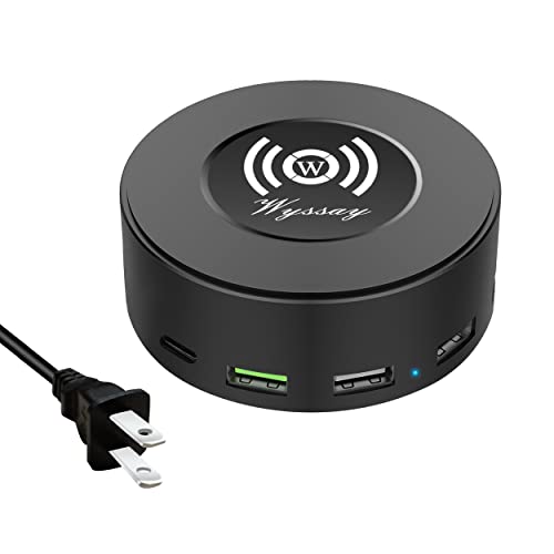 75W 6-Port Wireless Charging Station, USB-C & QC 3.0 | Type-C, Quick Charge 3.0, 4 USB Ports, Multi Charger Hub for Smartphones, Black