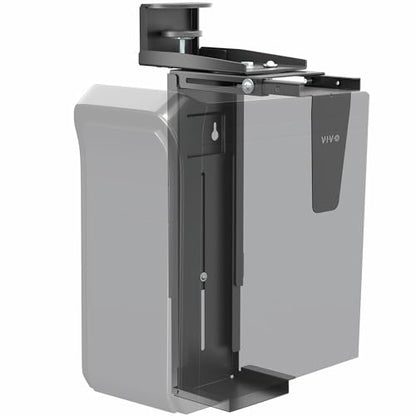 VIVO Adjustable Clamp-On Desk 3.5” to 7.8” Wide Office PC Mount, Computer Case CPU Holder with Swivel Action and Secure Locking, Black, MOUNT-PCC1S