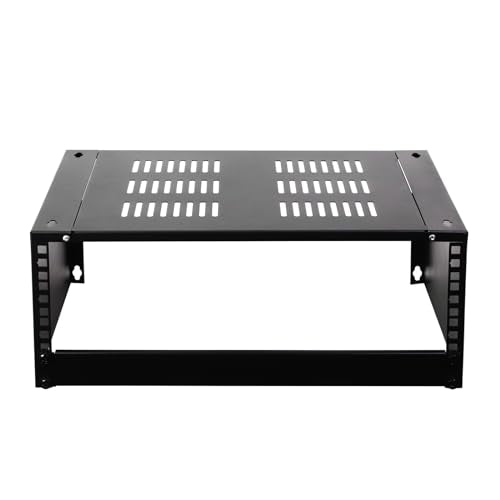 AEONS 4U Wall Mount Reinforced Bracket Network Rack Low Profile Vertical & Horizontal Mounting 19" Patch Panel Bracket for Shallow Server Switch IT Studio Equipment, Vented Top Shelf, Black - style: 4U-HV
