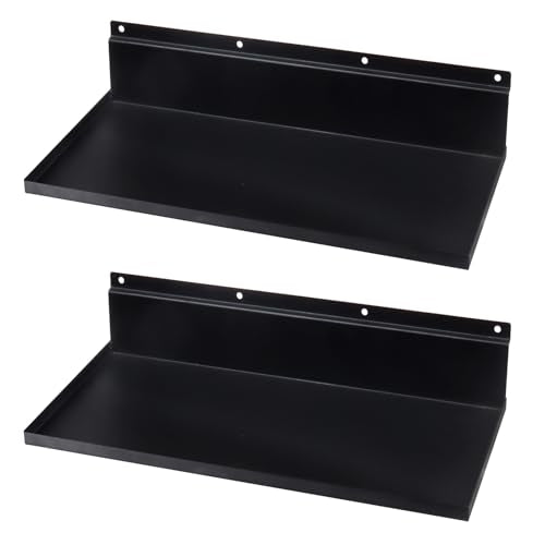 2 Pack 17×8 Inch Metal Slatwall Shelves, Black | Heavy Duty Slatwall Shelf, Slat Wall Hanging Shelf Accessories for Garage, Retail, Home Storage - style: 2 Pack Black