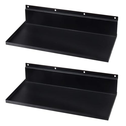 2 Pack 17×8 Inch Metal Slatwall Shelves, Black | Heavy Duty Slatwall Shelf, Slat Wall Hanging Shelf Accessories for Garage, Retail, Home Storage - style: 2 Pack Black