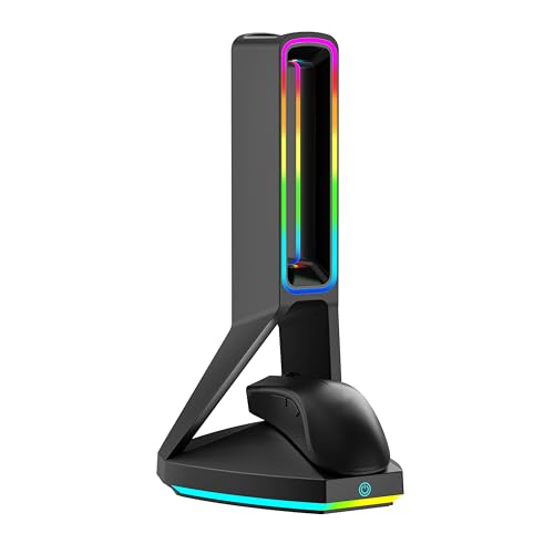 RGB Gaming Headset Stand， for Logitech G502/G502X Lightspeed Wireless Mouse Charging Dock, Compatible with DeathAdder v2 pro Mouse, Desktop Gamer's Accessories（Headset and Mouse not Included） (Black) - color: Black
