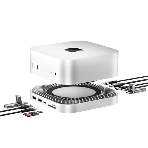 GIISSMO Mac mini M4 Dock with 4K@60 HDMI, 8TB M.2 NVMe SSD Enclosure, Mac mini Hub & Stand for Mac mini M4 and M4 Pro 2024 (10G USB A/C, 5G USB A*2, USB-C Charge, SD/TF, Audio) - color: White
