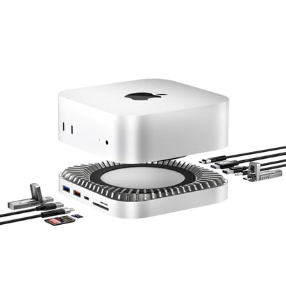 GIISSMO Mac mini M4 Dock with 4K@60 HDMI, 8TB M.2 NVMe SSD Enclosure, Mac mini Hub & Stand for Mac mini M4 and M4 Pro 2024 (10G USB A/C, 5G USB A*2, USB-C Charge, SD/TF, Audio) - color: White