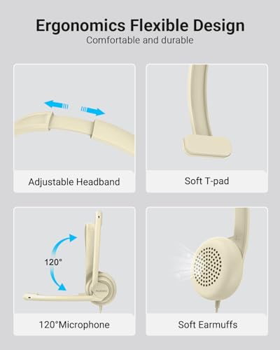 NUBWO HW02 USB Headset with Microphone Noise Cancelling &in-line Control, Ultra Comfort Computer Headset for Laptop pc, On-Ear Wired Office Call Center Headphone for Boom Skype Webinars (Apricot) | Ultra Comfort Computer Headset for Laptop pc, On-Ear Wire