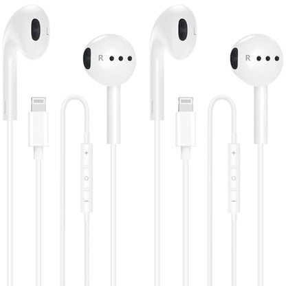 2Pack Wired Earbuds for iPhone with Lightning Connector, Hi-Fi Sound Headphones with Built-in Remote to Control Music, Volume and Calling Microphone Compatible with iPhone 14/13/12/11/SE/XR/X/8/7/iPad
