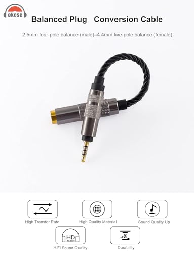 okcsc Headphone Adapter 2.5mm Male to 4.4mm Adapter for 4.4mm Cable Connected to Balanced 2.5mm Player Device High Stereo Audio Converter OFC Cable with Gold-Plated Plug 6 inch Length Extension Cord - size: 2.5mm Male to 4.4mm