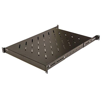 Navepoint 1U 19-Inch Fixed 4-Post Rack Mount Server Shelf with Adjustable Depth from 18-34 Inch Black - size: 24" Deep