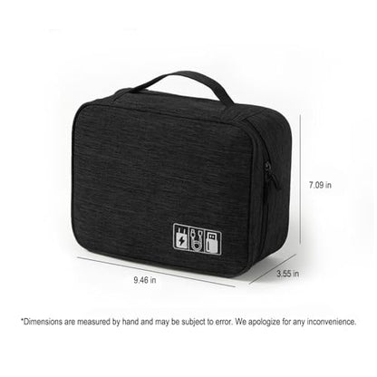 Travel Cable Organizer Pouch Electronic Accessories Carry Case Portable Waterproof Double Layers Storage Bag for Cord, Charger, Phone, Earphone,Black